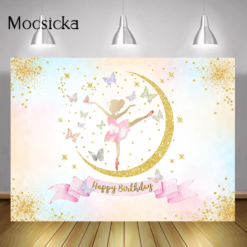 Elfes Papillon Decorations De Fond Joyeux Anniversaire Danseuse De Ballet Doree Fete D Anniversaire Arriere Plan Photo Gateau Smash Seance Photo Aliexpress