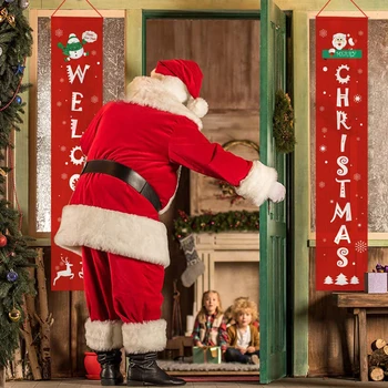 

Merry Christmas Banners Front Door Welcome Christmas Porch Banners Porch Sign Hanging Xmas Decoration For Home Wall Indoor Decor