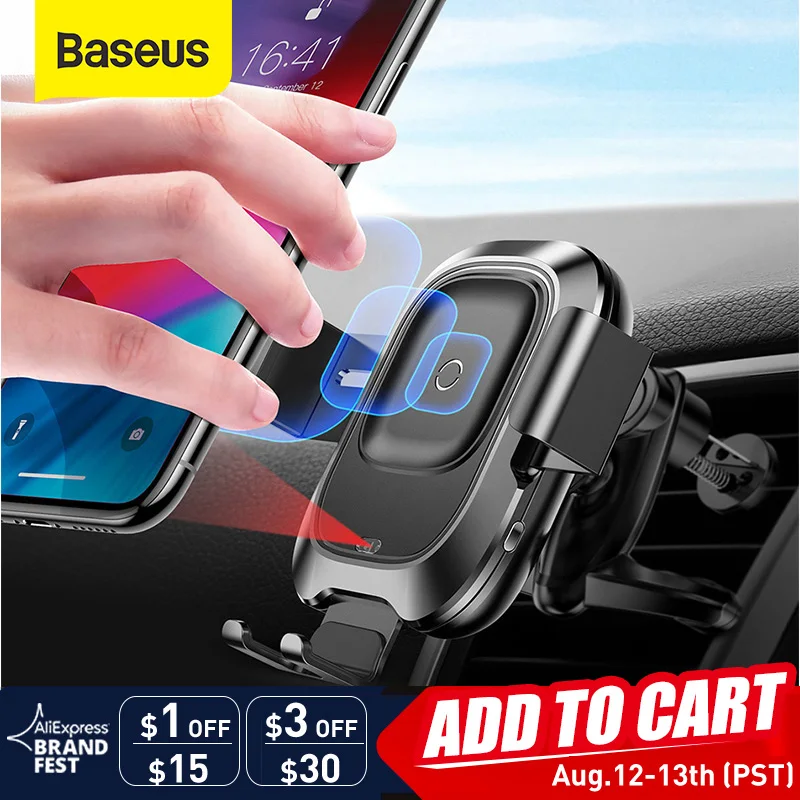 Baseus Car Phone Holder for iPhone Samsung Intelligent Infrared Qi Car Wireless Charger Air Vent Mount Mobile Phone Holder Stand