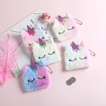 Зимний мини-меховой держатель для карт, студенческий квадратный Радужный меховой Кошелек для монет, милый маленький наушник, сумка для ключей, плюшевый Кошелек с единорогом