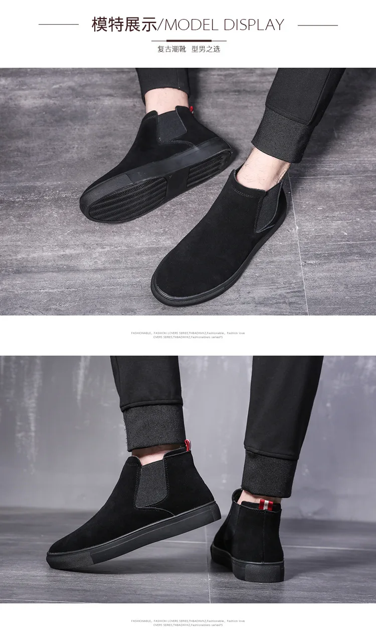 Большие размеры; мужские повседневные зимние ботинки; Черная теплая хлопковая обувь из натуральной кожи; слипоны на плоской платформе; ботильоны «Челси»; sapatos
