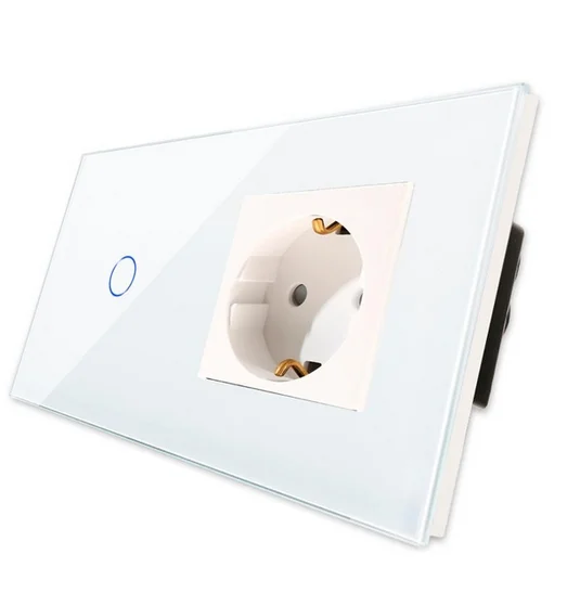 TOUCHMI Hot Sale 1Gang 1Way Touch Switch With EU Type Socket 16A Germany Socket Crystal Glass Panel Light Switch 86*157mm