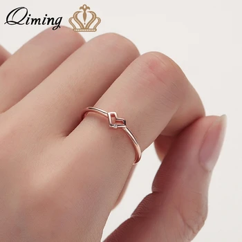 

QIMING Crystal Simple Heart Rings for Women Female Chic Girlfriend Wedding Rings Rose Gold Bohemia Jewelry Bague Femme