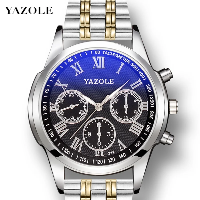 

YAZOLE Watch Men Blue Ray Mens Business Watches Waterproof Quartz Wristwatch Man Clock Luminous Stainless Steel Zegarek Damski