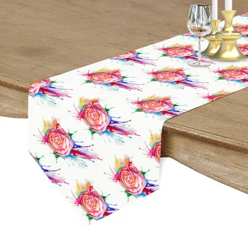 

Rose Watercolor Inkjet Table Runner Home Decor Tablecloth Table Runners for Wedding Christmas Dining Table Decor