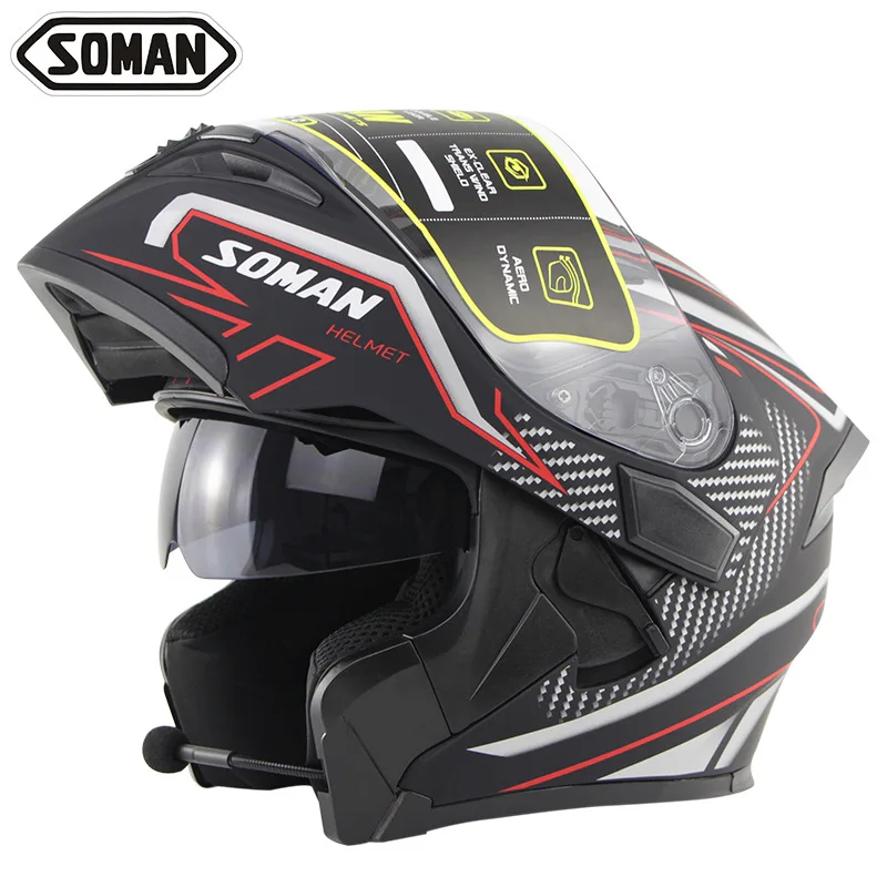 Мотоциклетный шлем с двойными линзами, Bluetooth, музыкальная функция, Стандартный Полный шлем для мотокросса, внедорожный шлем