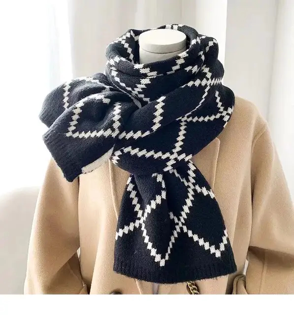 Christmas Pure Cotton Lady Big Shawl Imitation Cashmere Scarf Soft Skin-friendly Thickening Warm Letter Printing Shawl Scarf black 2