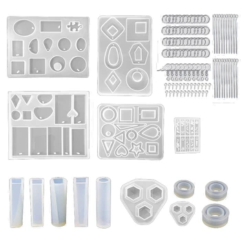 

Earring Resin Molds, Jewelry Epoxy Resin Silicone Molds Diamond Ring Molds Including Earring Hooks, Jump Rings, Head/Eye Pins fo