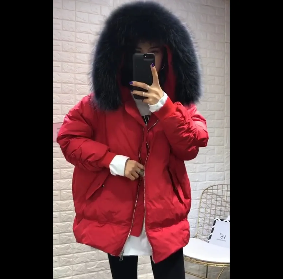 Южная Корея, Dongdaemun, женское платье, стиль, большой меховой воротник, с капюшоном, плотное пальто, зимнее, для сезона, пуховик для женщин, yu