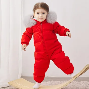 

Children Clothes Baby Winter Overalls Baby Duck Down Snowsuit with Fur Collar Girls Boys Snow Wear Jumpsuit SKi Thick Rompers