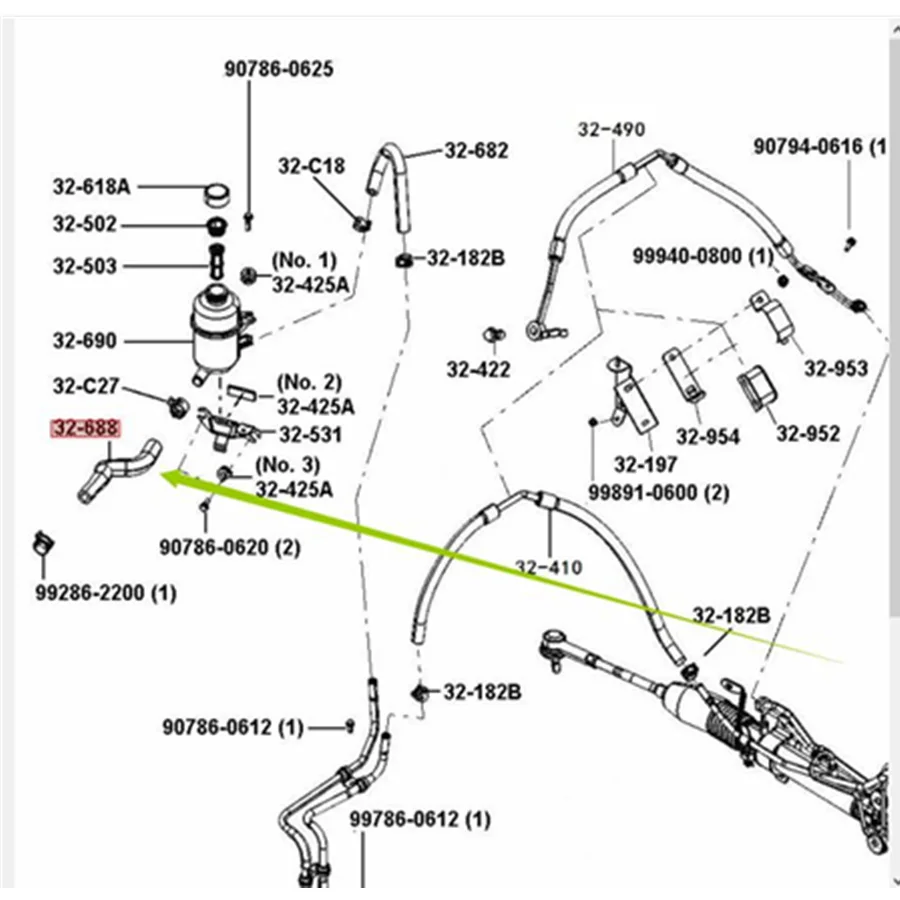 Mazda H380-32-688 Power Steering Reservoir Line Hose Mazda H380-32-688 Power Steering Reservoir Line Hose