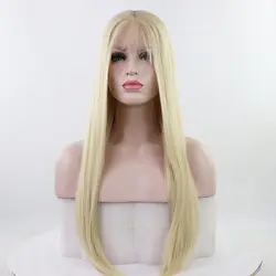 Фантазия Красота блондинка 613 Синтетические волосы на кружеве парики для Для женщин платины светлые волосы 13x6 синтетический парик