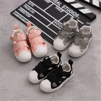 

2020 New Summer Baby Fashion Baotou Sandals Boys Mesh Breathable Shoes With Loop Fasteners,Soft Bottom Beach Shoes For Girls