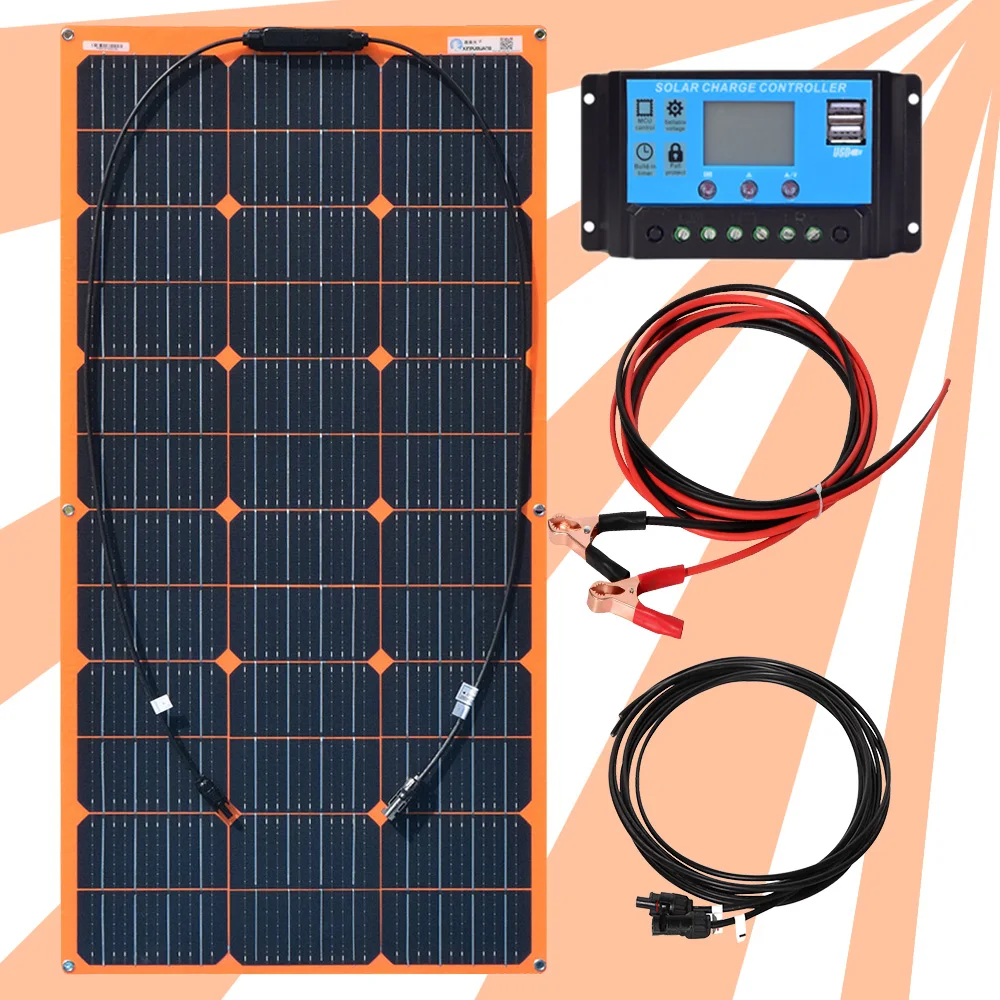

Orange Flexible Kit Solar System for Home 12v 24v 100w Solar Energy Panels Systems for Camping Car Solar Systems Solar Panel Kit