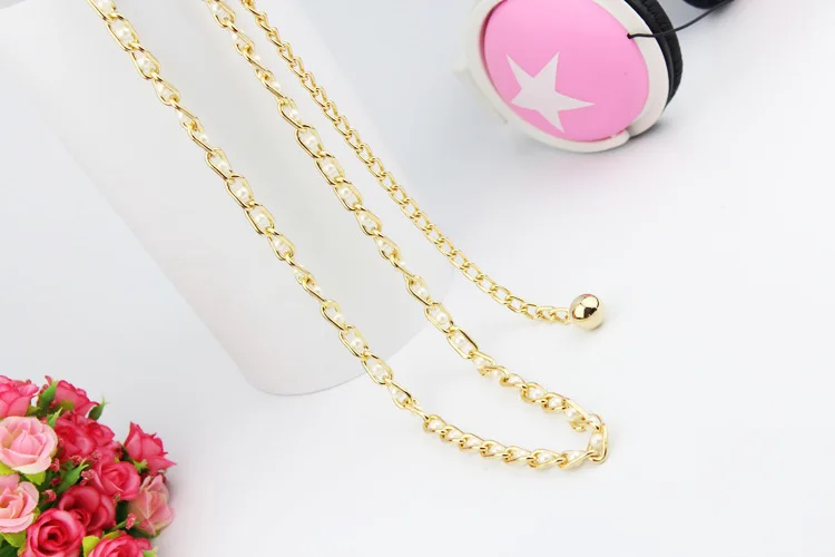 Women Girls Metal Waist Belt Body Chain Imitation Pearl Beads Waist Dress Chain Female ceinture luxury Belt For Women