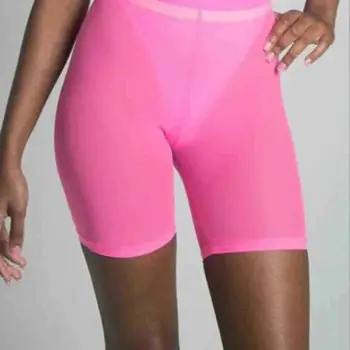 

Women Mesh Sheer Solid Color Shorts Women Summer Sexy Semi-through Sheer Elastic High Waist Skinny Bikini Cover Shorts
