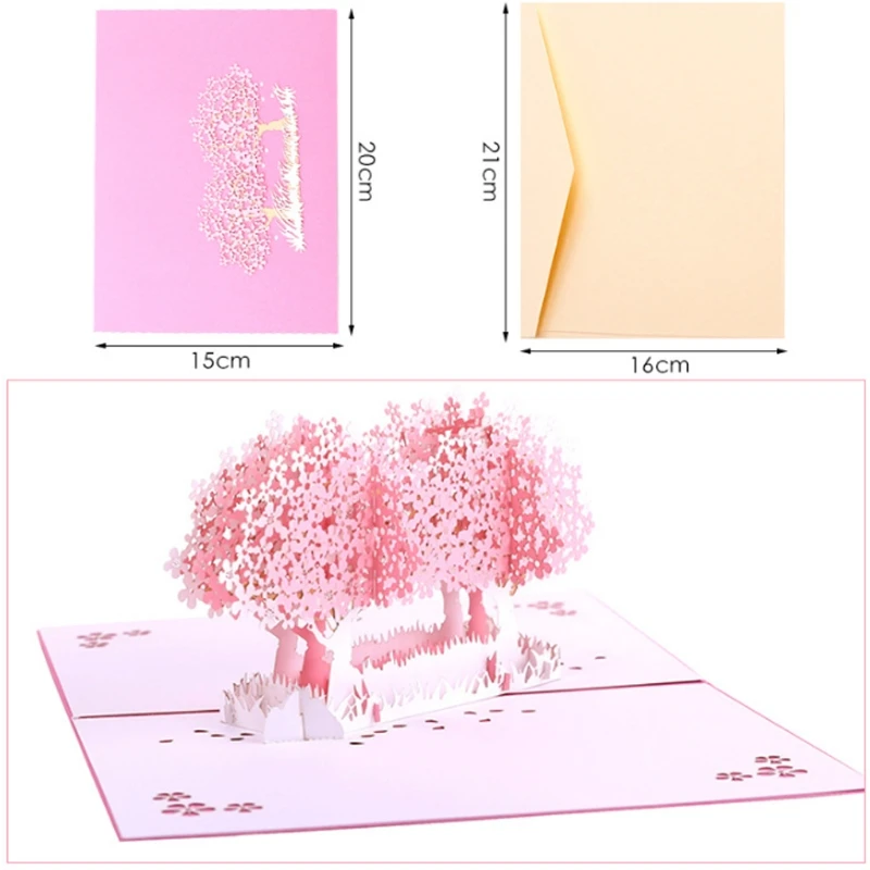  Cherry Blossom Greeting Card Handmade Birthday Wedding Invitation 3D Pop Up Card E65B - 4000265458470