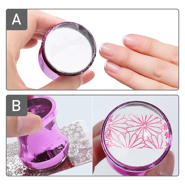Pinkiou Nail Stamper Transparent Nail Art Stamper Clear Stamping Nail Art with Scraper Silicone Nail Stamping