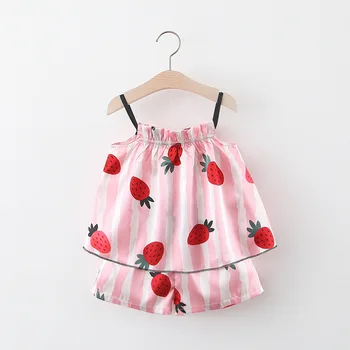 

Baby Girls Sets Strawberry Dungaree Dress with Shorts 2020 Summer Children's Clothing Wholesale