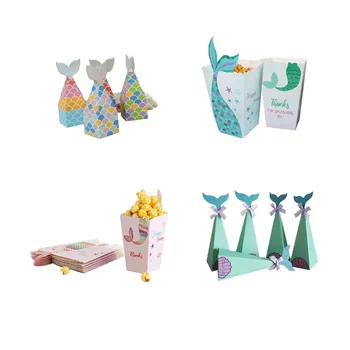 

Blue Pink Mermaid Party Popcorn Box Candy Box Kids Birthday Party decoration Factory direct selling