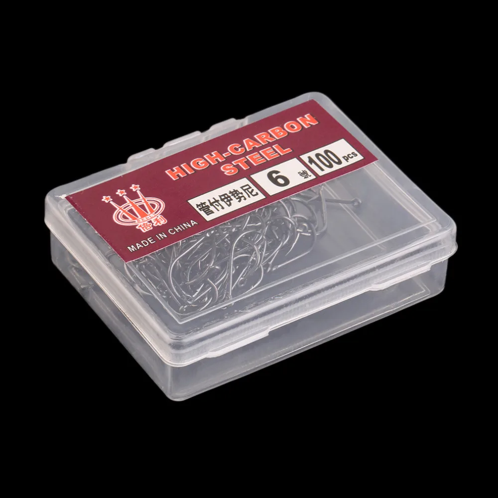 

100pcs Wholesalers Fishing Bait Barb Fishhook Lure Tackle With Box Size 4/6/8/10/12