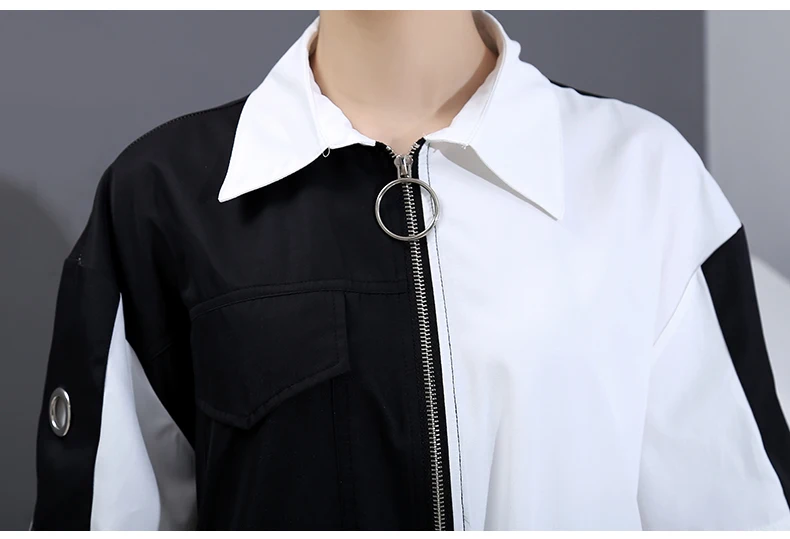 New Fashion Unique Style Tide Shirt Dress Zipper Pocket Patchwork Plus Size Dresses