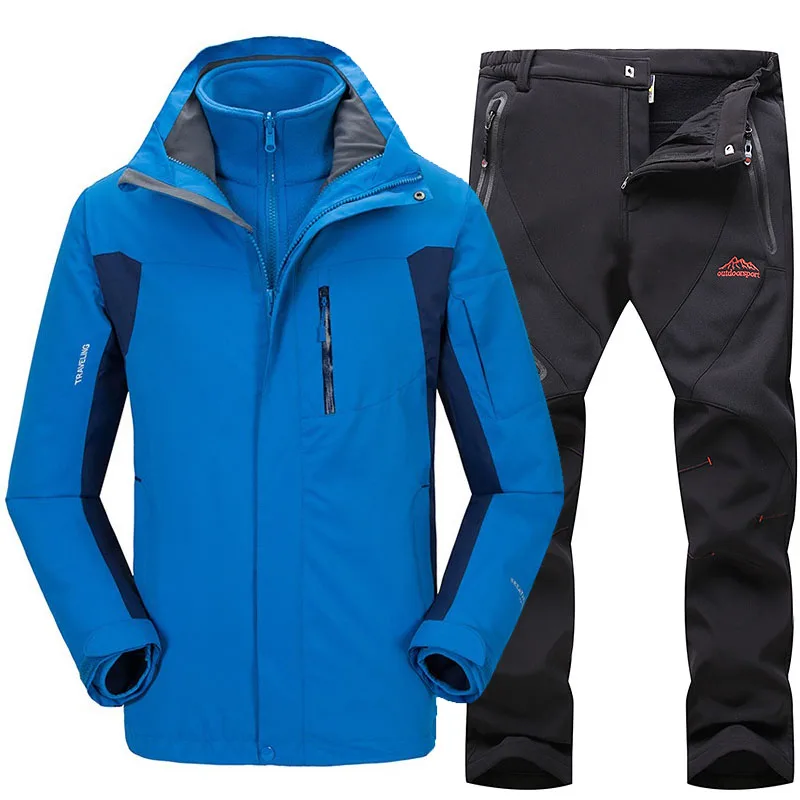 Плотный теплый лыжный костюм для мужчин, водонепроницаемая ветрозащитная Лыжная и Сноубордическая куртка, брюки, комплекты для улицы, для снега, кемпинга, походов, куртка, комплект
