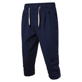 

2020New pants men's casual loose cotton hemp Capris solid color cool touch fabric men's top fashion casual pants