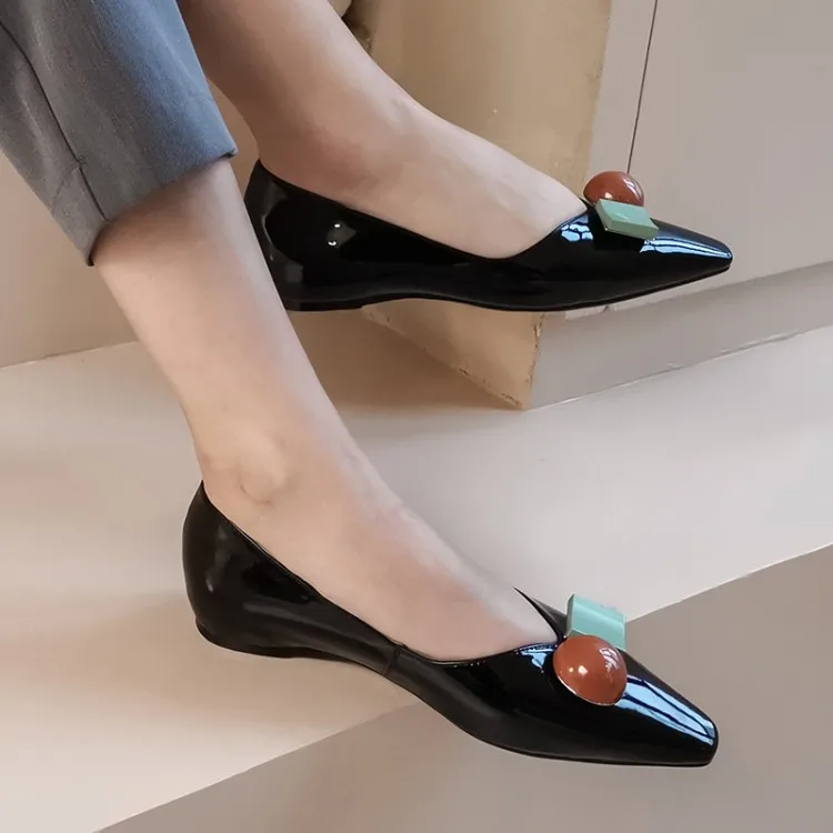 

2020 Simple Versatile Shallow Mouth Single Shoes Sheepskin Insole Elevator Semi-high Heeled Thick with Women's Fashion Shoes