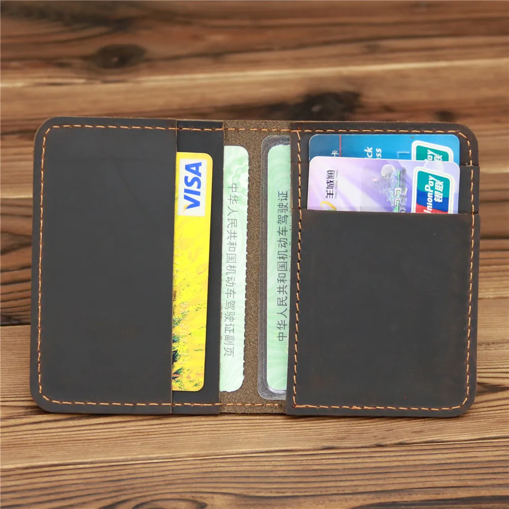 Credit Card Wallet Purse Card Holders Leather Men Wallet 100% Genuine Retro Crazy Horse Leather