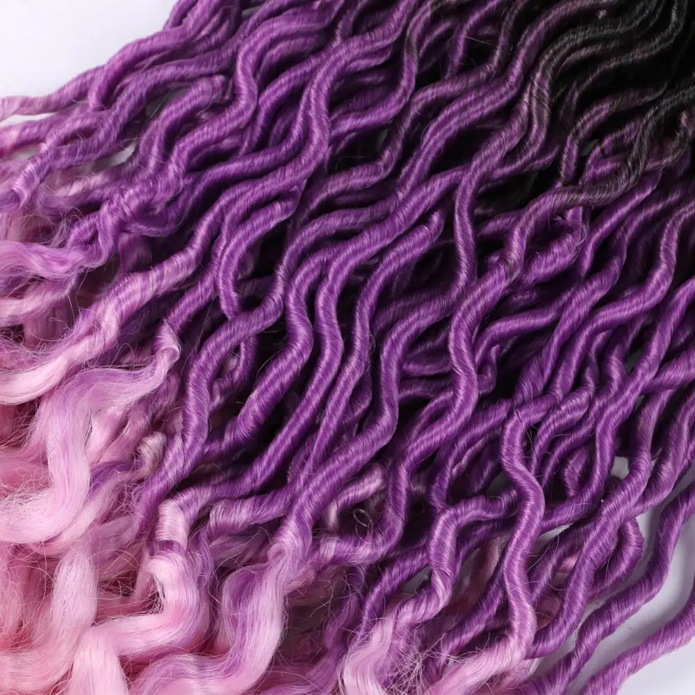Pervado Hair Soft Faux Locs Curly Crochet Braids Synthetic Hair Extensions 18" 24strands/pack Pink Blue Ombre Goddess Hairstyle