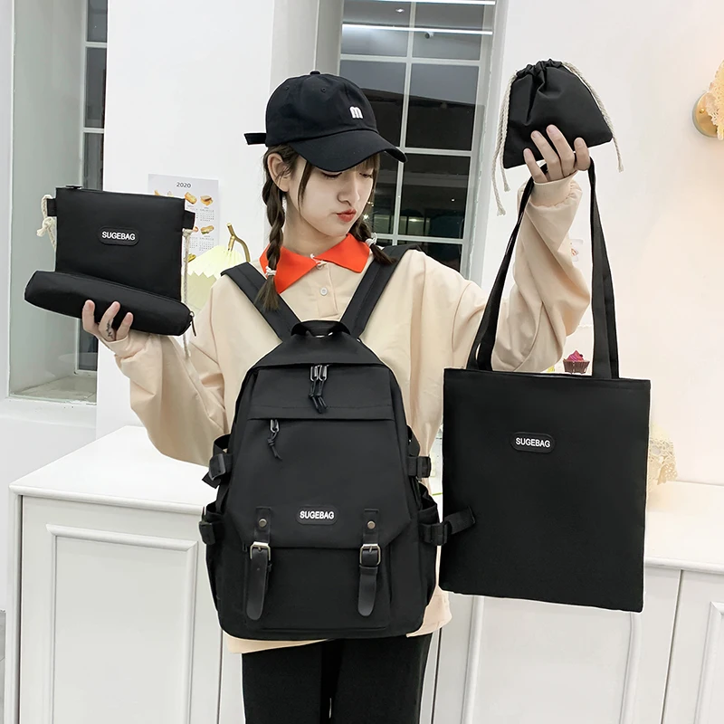 5 Piece Set School Bags For Teenage Girls Women Backpack Canvas Travel Bagpack Women Notebook Bookbags Teen Student Schoolbag