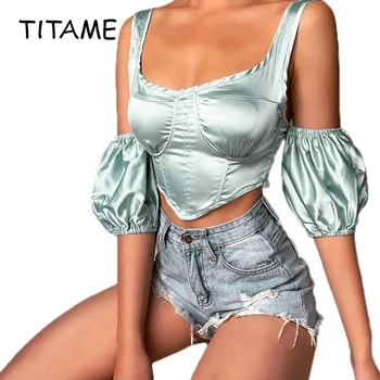 

TITAME 2020 Summer Patchwork Vest New Sexy Bottoming Top Exposed Navel Women Befree Cropped Bodycon Top Fashion Street Clothes