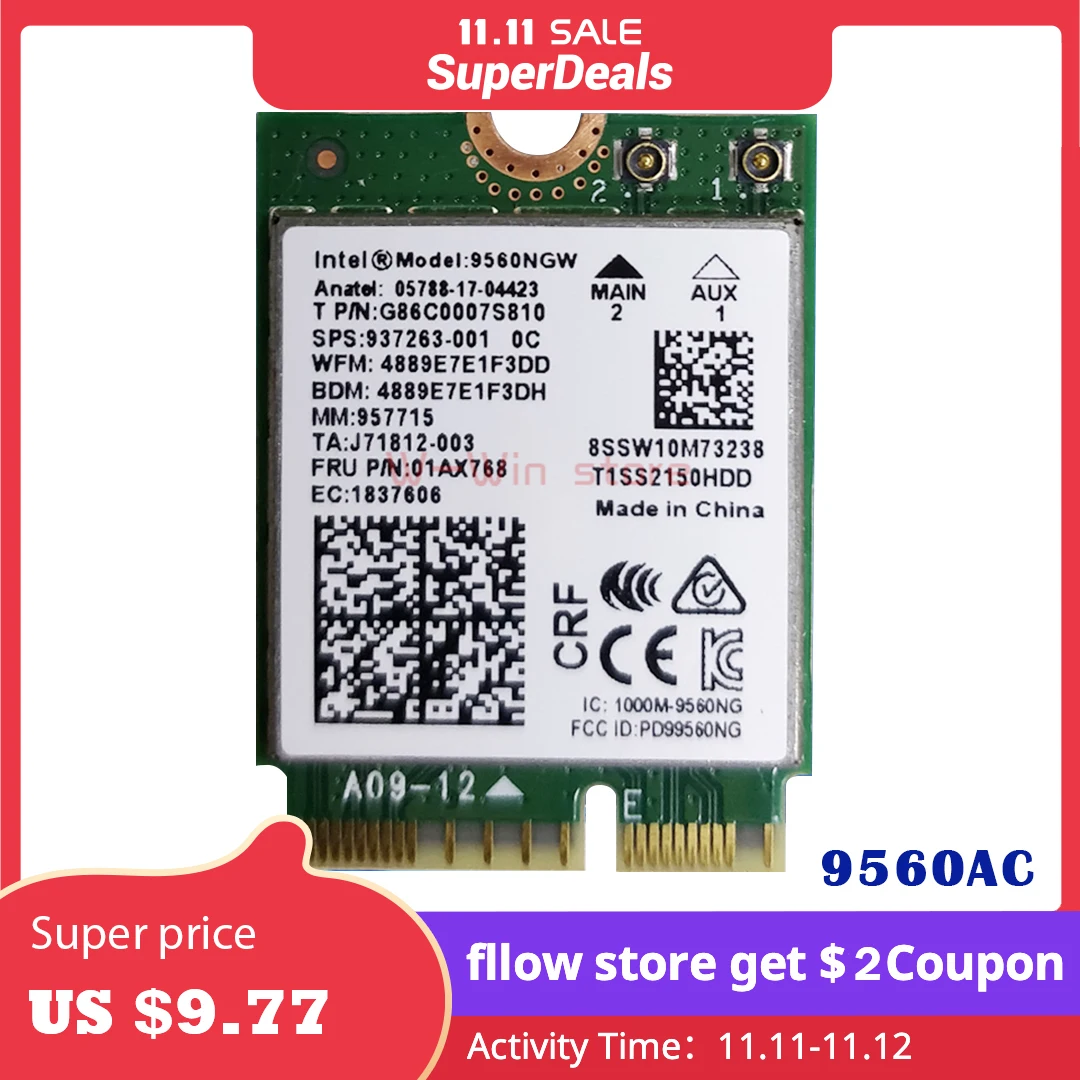 Wifi Card For Intel Dual Band AC 9560 9560NGW 9560AC 0T0HRM 1.73Gbps NGFF Key E 80211ac BT5.0 MM:959982 for W10 | Компьютеры и офис