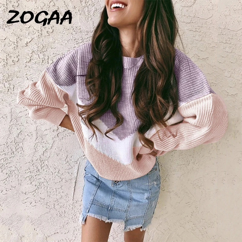 

ZOGAA Striped Loose Ladies Sweater Pullover 2019 Autumn Winter New Arrival Multicolor Jumpers Knit Sweaters Women Pull Femme
