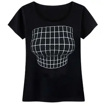

MISSKY Women tshirt Funny T-shirt Illusion Deception Big Breast Short Sleeve Crew Neck Summer Tops For Female