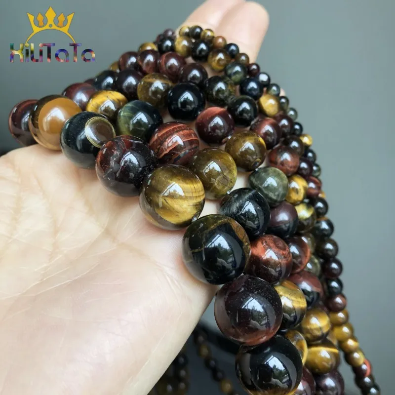 Natürliche Stein Mehrfarbige Tigerauge Runde Lose Perlen Für Schmuck Machen 4 6 8 10 12 14mm DIY Armband zubehör 15'' Stränge – Detail 5