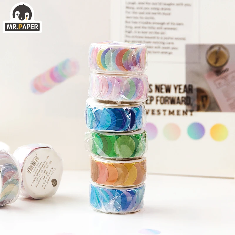 Mr.Paper 14*14mm Hard Candy Dot Color Washi Journaling Writing Memory Washi Tape Deco Gift Label Ins Masking Tapes Easy to Tear
