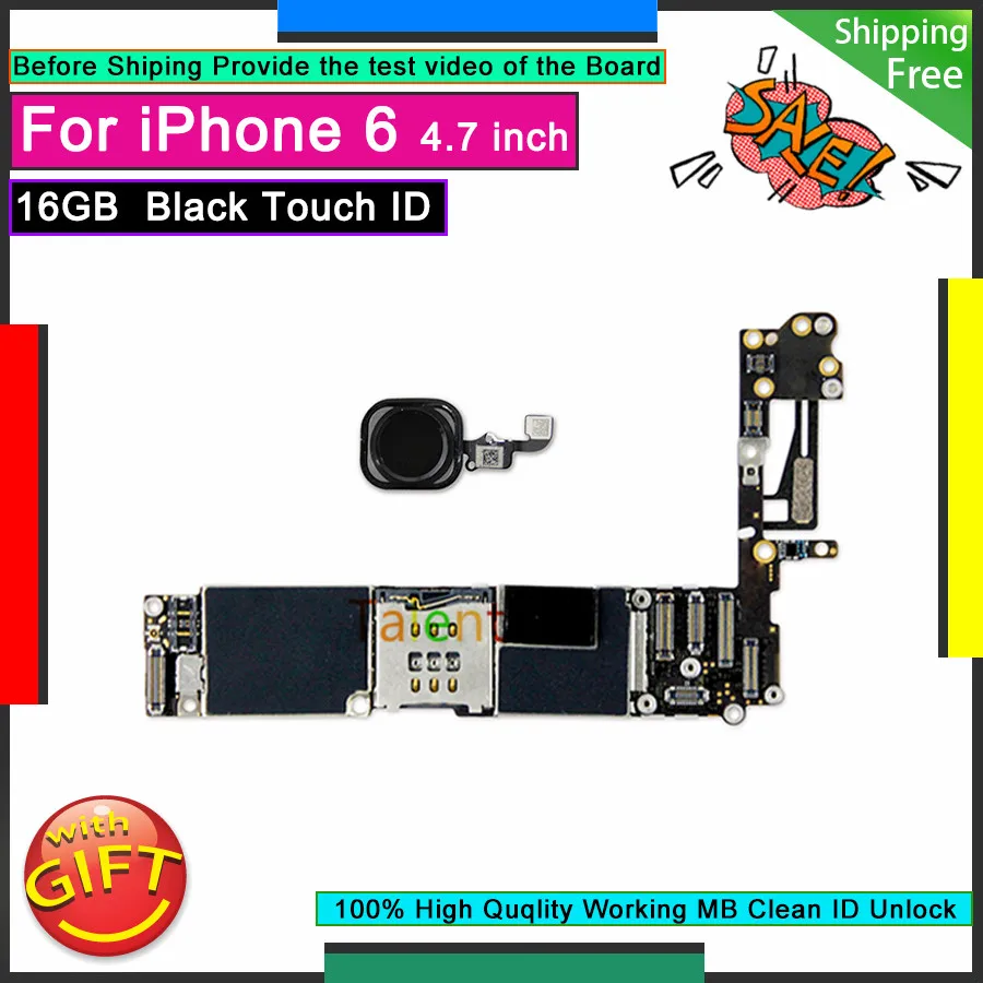 Comprare Per IPhone 6 Scheda Madre 16GB Nero di Tocco ID Sbloccato Smontaggio Mainboard Buon Funzionamento Logic Board Testato Funzioni Complete