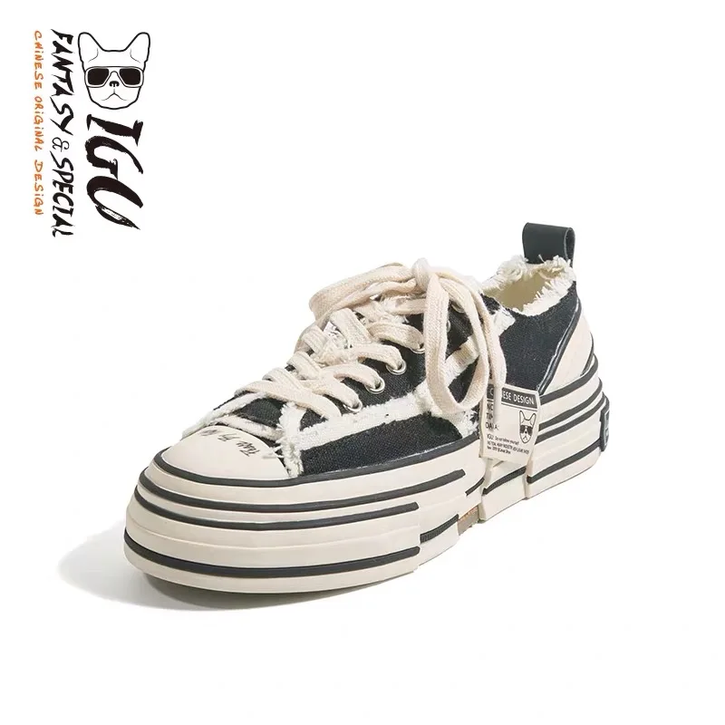 

IGU Women Shoes Sneakers 2019 Black Thick Sole Canvas High Platform Shoes Harajuku Tenis Feminino Sneakers Outdoor Casual Shoes