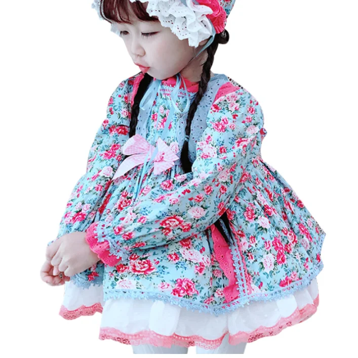 

1-5Y Spanish Lolita Party layered Dress for Baby Girl Princess Long Sleeve Flower Bow Birthday ball gown Dress for Kids