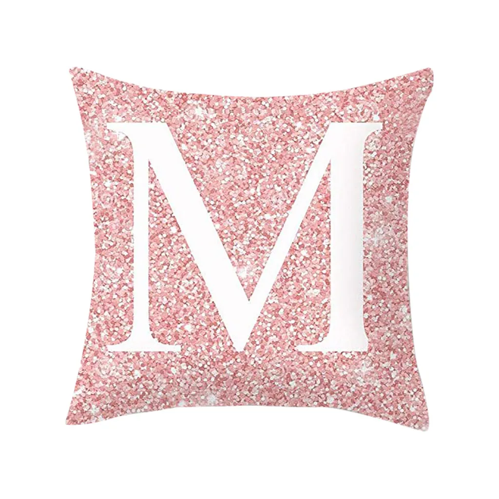 A-Z 26 букв печатных розовый наволочка хлопок волокно диванная подушка с пайетками наволочка украшение дома