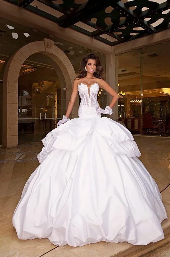 2016 Glamorous Baljurk Applique Uit De Schouder Sweetheart Sleeveless Floor Lengte White Wedding Dresses