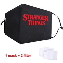 Moda estranho coisas impressão máscaras pm2.5 filtro reutilizável adulto máscara à prova de vento tecido capa boca poeira unisex lavável máscara macia