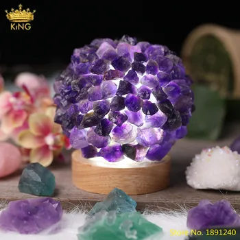 

Natural Amethysts Quartz Chip Beads Cluster DIY Pineapple Light Lamp Magic Jewelry,Home Room LED Quartz Lamp Healing Jewelry