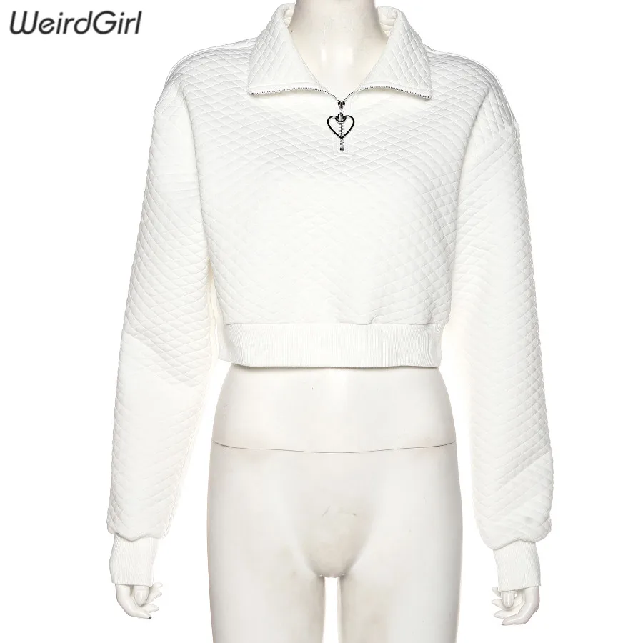 Weirdgirl, женские модные толстовки на молнии, повседневные, тонкие, Осень-зима, женские, короткие, одноцветные, свободные топы, уличная одежда