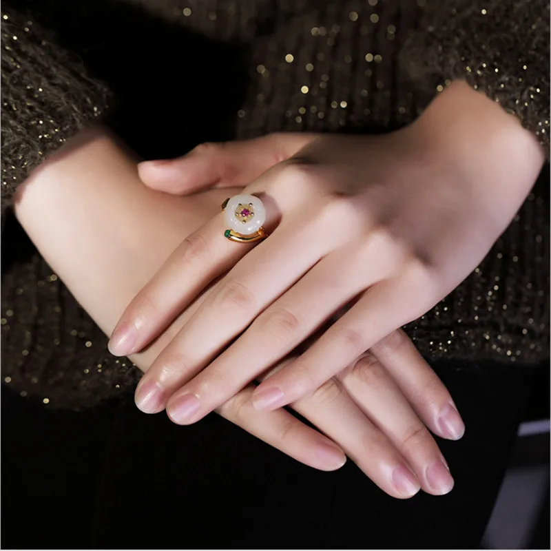 Uglyless шикарные с позолотой Кольца из стерлингового серебра 925 для женщин элегантные нефритовые сливы Открытое кольцо настраиваемое ювелирные изделия R791