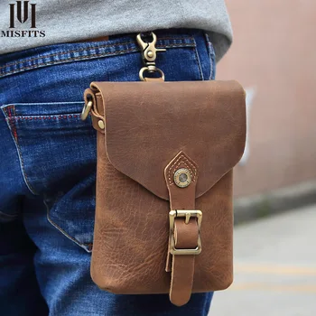 

MISFITS 100% genuine leather men shoulder bags fashion messenger bag travel cell phone waist pack for male small crossbody bags