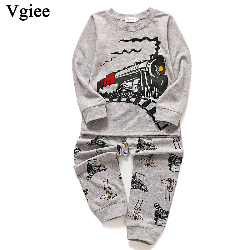 Vgiee Boys Set Kids Clothes Cartoon for Train Print Cotton Children Boy Clothings 2019 Autumn Winter CC218 | Детская одежда и