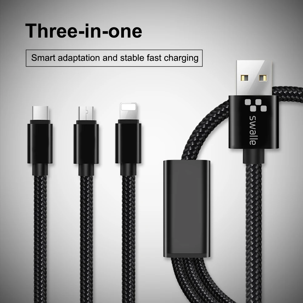 Swalle 3 в 1 быстрая зарядка Micro USB кабель 2A USB синхронизация данных зарядное устройство usb-адаптер, кабель type C кабель для мобильного телефона Android